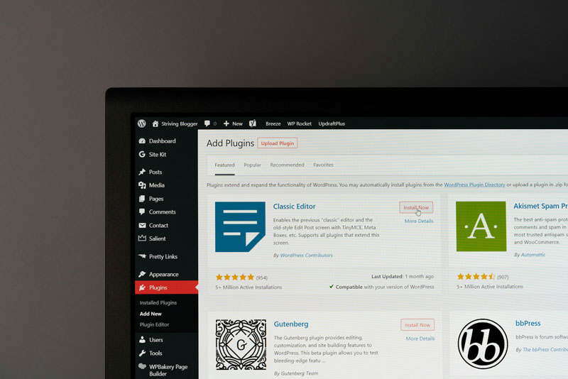 Wordpress dashboard.